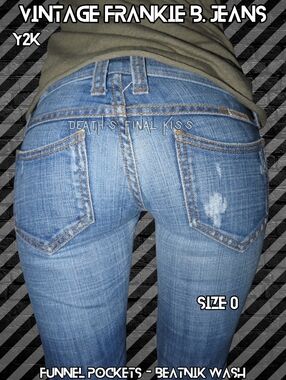 Frankie B. Ultra Low Rise Bootcut Jeans Funnel Pockets Beatnik Distressed Wash 0